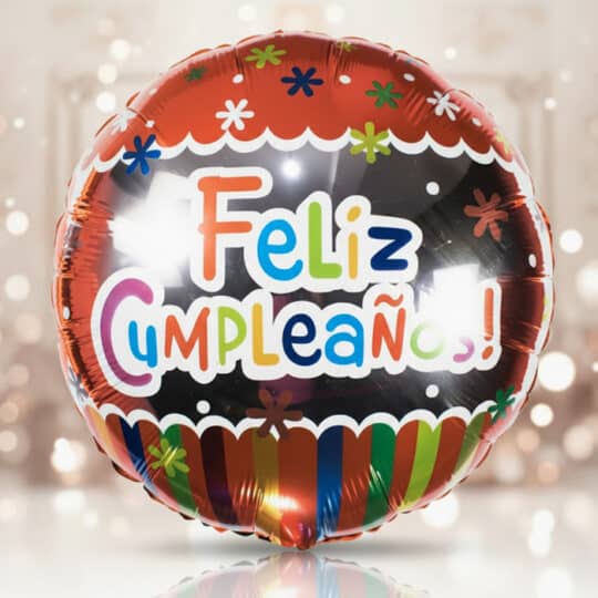 Globo metalizado de feliz cumpleaños con diseño colorido y festivo, ideal para decorar fiestas y eventos especiales.